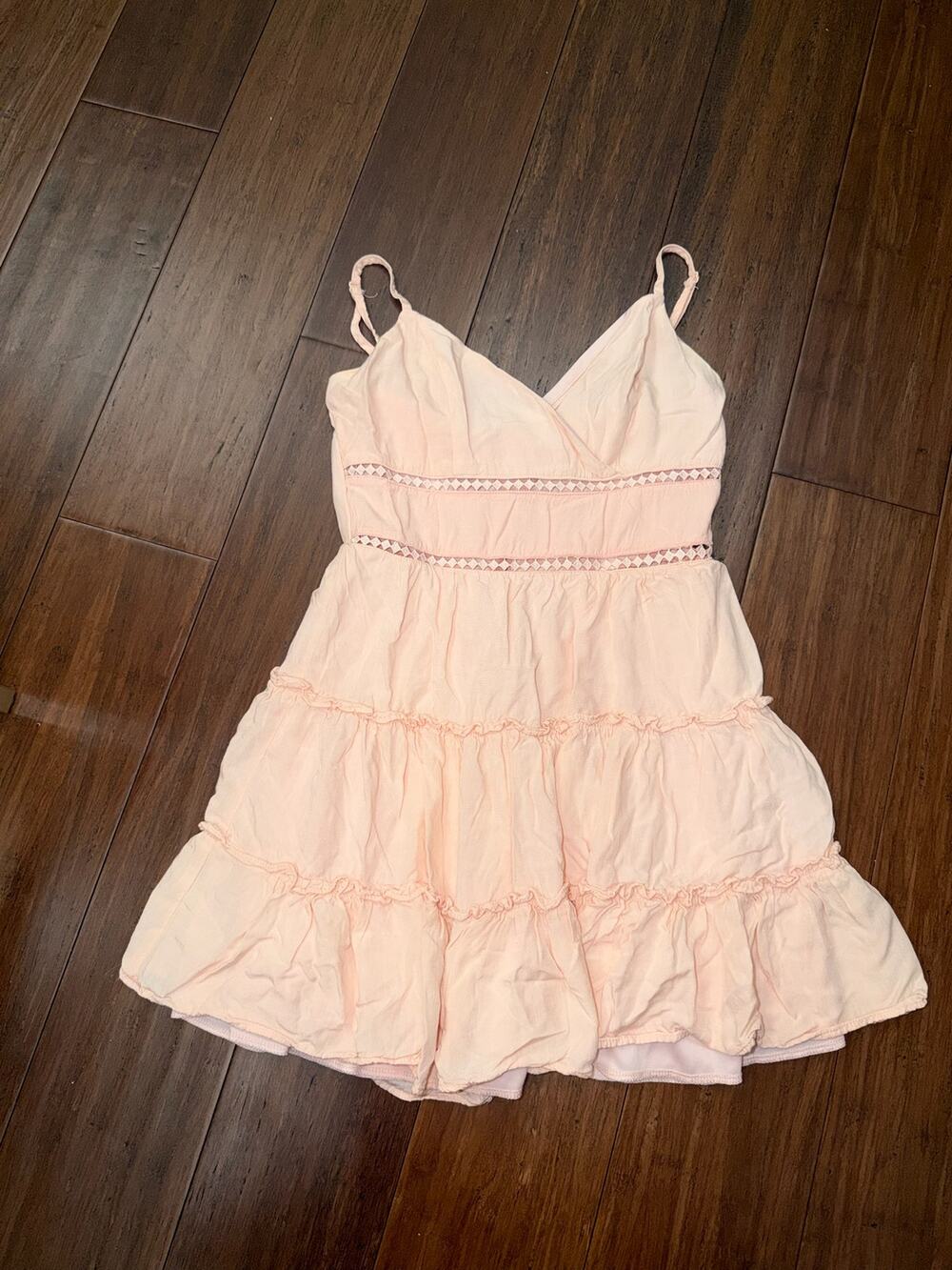 Harper Heritage Peach/Pink Strappy Layered Ruffled Mini Dress XS